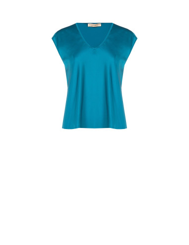 Blouse fluide en satin à encolure en V de style Rinascimento
