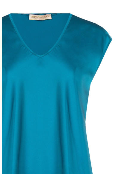 Flowing Satin Blouse with a Rinascimento-style V-neck
