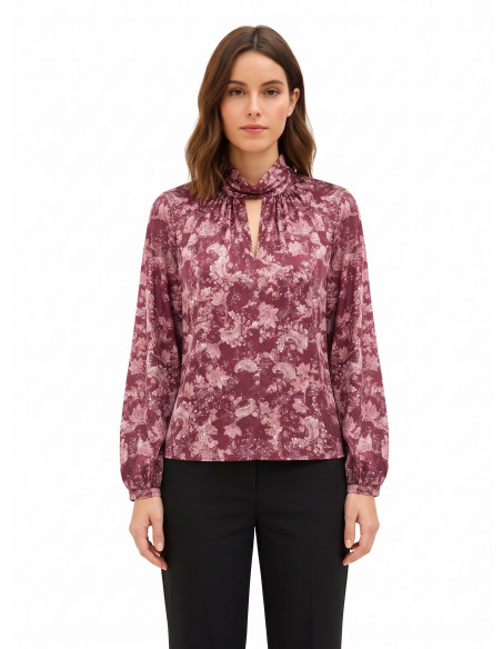 Blusa Fluida In Raso Con Stampa Paisley E Collo Arrotolato Rinascimento