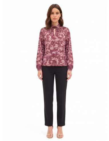 Flowy Satin Blouse with Paisley Print and Rolled Collar by Rinascimento