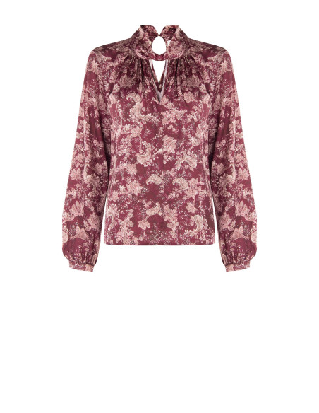 Blusa Fluida In Raso Con Stampa Paisley E Collo Arrotolato Rinascimento
