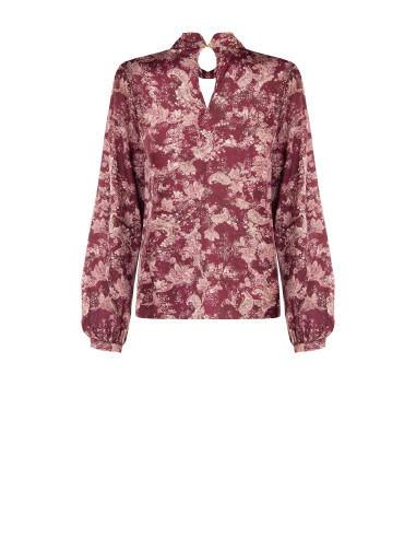 Flowy Satin Blouse with Paisley Print and Rolled Collar by Rinascimento