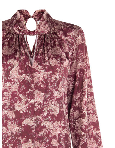 Flowy Satin Blouse with Paisley Print and Rolled Collar by Rinascimento