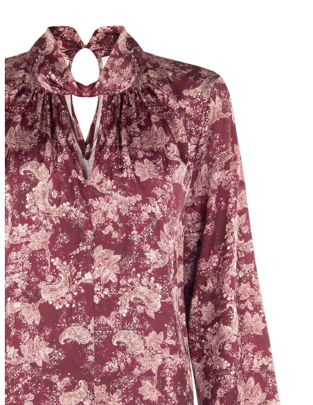 Blouse fluide en satin à imprimé paisley et col roulé « Rinascimento »