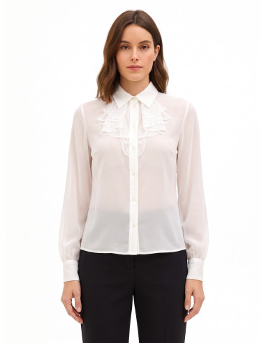 Chemise en georgette transparente avec volants en dentelle « Rinascimento »