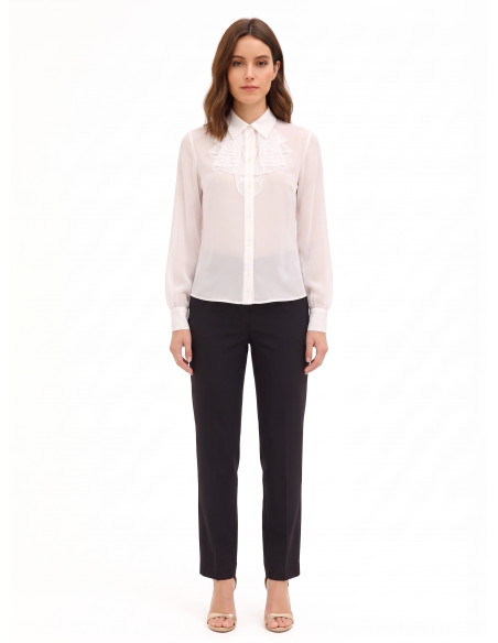 Camicia In Georgette Trasparente Con Volant In Pizzo Rinascimento