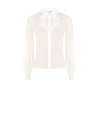 Camicia In Georgette Trasparente Con Volant In Pizzo Rinascimento