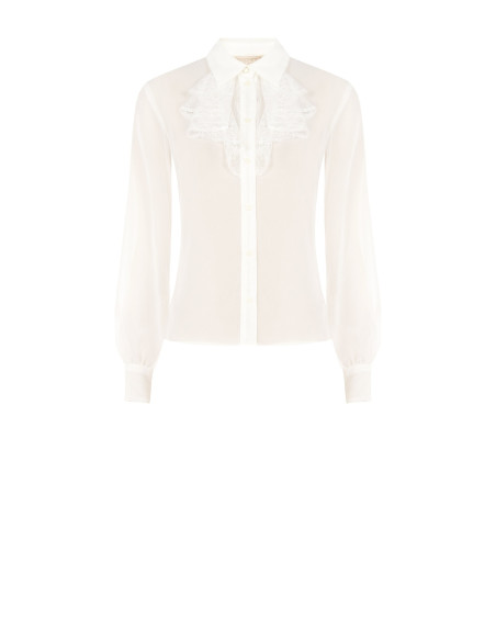 Camicia In Georgette Trasparente Con Volant In Pizzo Rinascimento