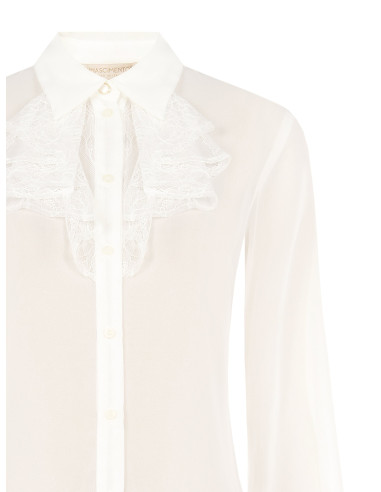 Camicia In Georgette Trasparente Con Volant In Pizzo Rinascimento