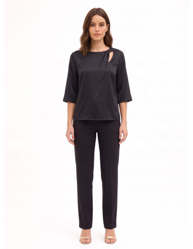 Rinascimento Loose-Fitting Satin Blouse with Cut-Out and Gathered Detail on One Shoulder