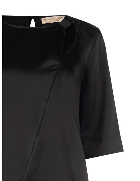 Rinascimento Loose-Fitting Satin Blouse with Cut-Out and Gathered Detail on One Shoulder