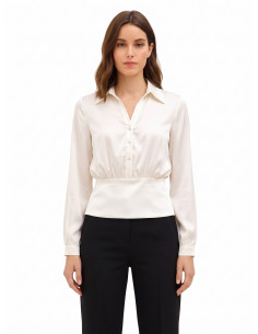 Satin Shirt with V-neck and Matching Buttons – Rinascimento