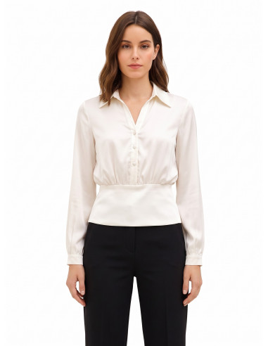 Chemise en satin à encolure en V et boutons assortis « Rinascimento »