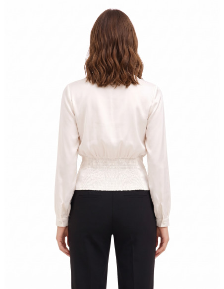Satin Shirt with V-neck and Matching Buttons – Rinascimento