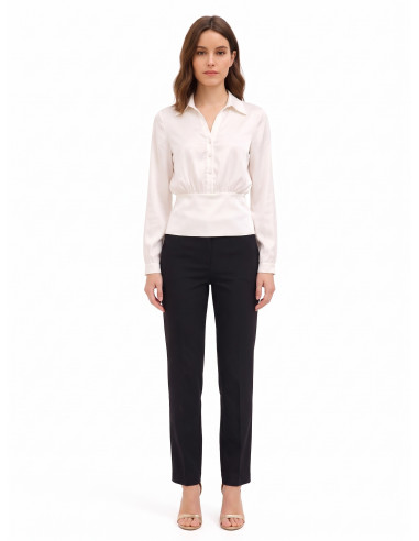 Satin Shirt with V-neck and Matching Buttons – Rinascimento