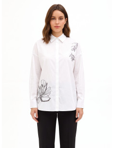 Camicia Over In Cotone Con Bottoni A Scomparsa E Strass Rinascimento