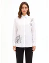 Camicia Over In Cotone Con Bottoni A Scomparsa E Strass Rinascimento