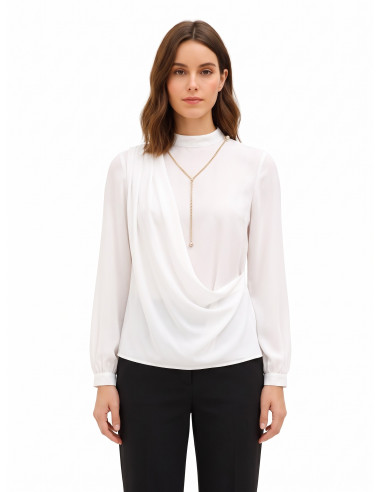 Blouse en georgette avec drapé et détail chaîne « Rinascimento »