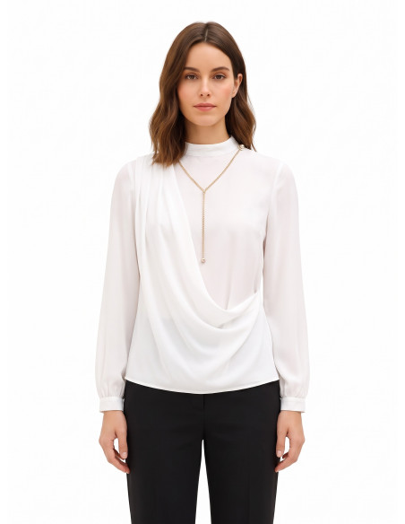 Rinascimento Georgette Blouse with Draping and Chain Detail