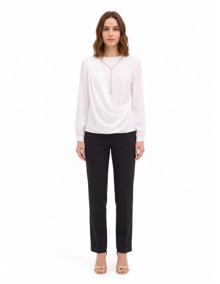 Blusa In Georgette Con Drappeggio E Dettaglio Catena Rinascimento