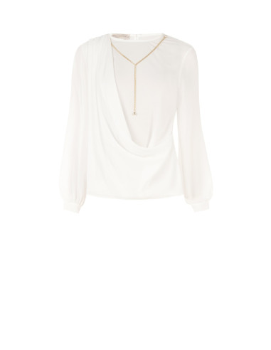 Blouse en georgette avec drapé et détail chaîne « Rinascimento »