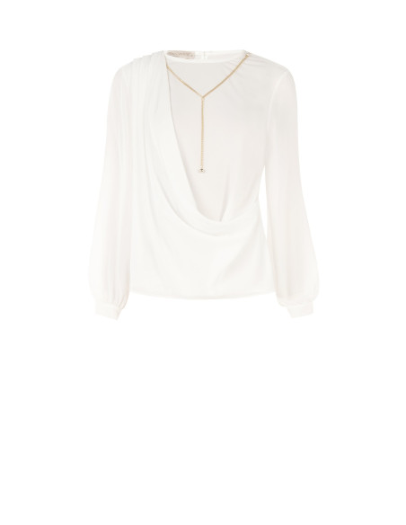 Blusa In Georgette Con Drappeggio E Dettaglio Catena Rinascimento
