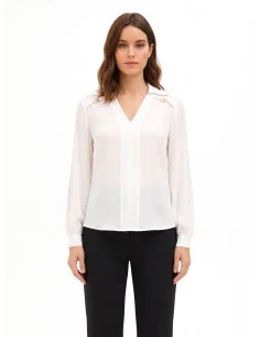 Chemise fluide en georgette à encolure en V avec étiquettes portant le logo RR Rinascimento