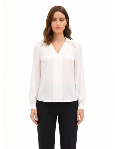 Chemise fluide en georgette à encolure en V avec étiquettes portant le logo RR Rinascimento