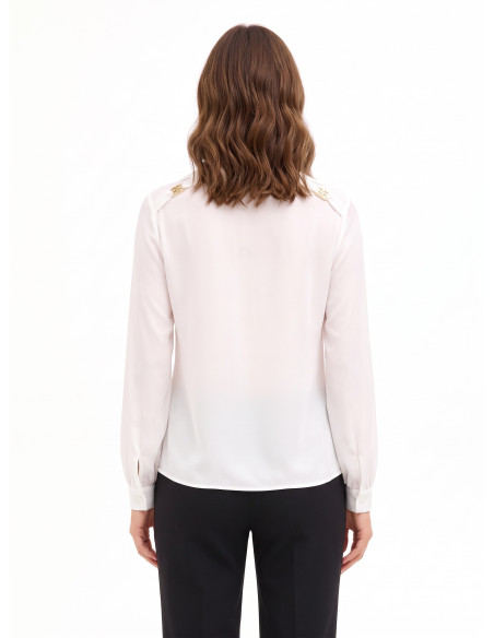 Camicia Fluida In Georgette Con Scollo A V E Targhette Logo Rr Rinascimento