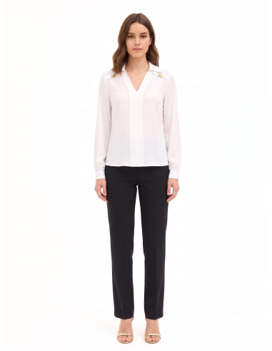 Flowy Georgette Blouse with V-neck and RR Rinascimento Logo Labels