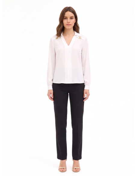 Camicia Fluida In Georgette Con Scollo A V E Targhette Logo Rr Rinascimento