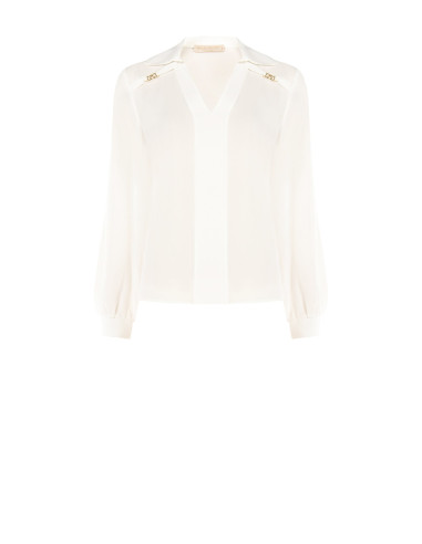Flowy Georgette Blouse with V-neck and RR Rinascimento Logo Labels