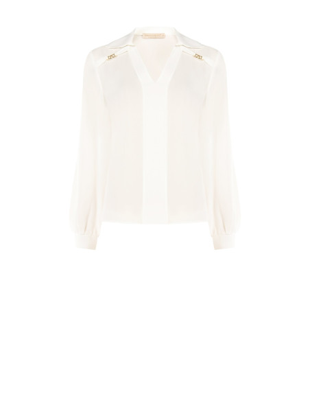 Flowy Georgette Blouse with V-neck and RR Rinascimento Logo Labels