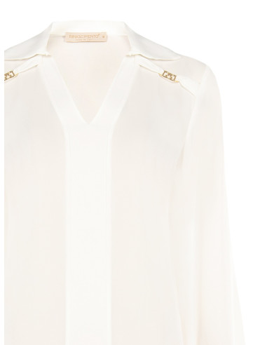 Chemise fluide en georgette à encolure en V avec étiquettes portant le logo RR Rinascimento