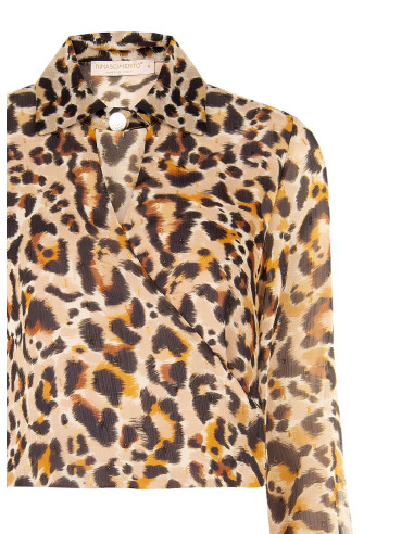 Blusa A Palloncino In Georgette Maculata Con Gocce Di Lurex E Scollo A V Incrociato Rinascimento