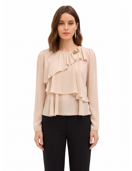 Georgette Blouse with Layered Ruffles and a Decorative ‘Rinascimento’ Brooch