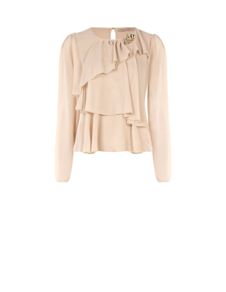 Georgette Blouse with Layered Ruffles and a Decorative ‘Rinascimento’ Brooch
