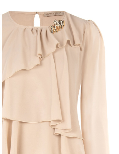 Blusa In Georgette A Volant Sovrapposti Con Spilla Decorativa Rinascimento