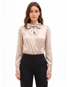 Body ample en satin avec encolure en V croisée et nœud « Rinascimento »