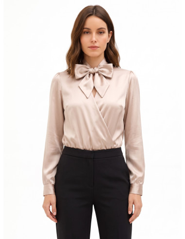 Body ample en satin avec encolure en V croisée et nœud « Rinascimento »