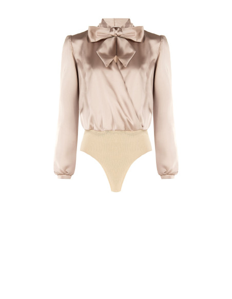 Loose-fitting satin bodysuit with a V-neck, crossover detail and a ‘Rinascimento’ bow