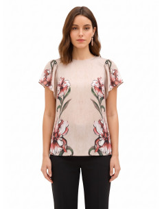 Blouse à grandes fleurs et manches à volants « Rinascimento »