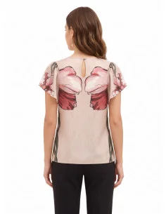 Blouse with large floral print and ruffled sleeves – Rinascimento 2