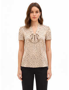 Blusa In Raso A Pois Doppi Con Scollo A V E Fiocco Rinascimento