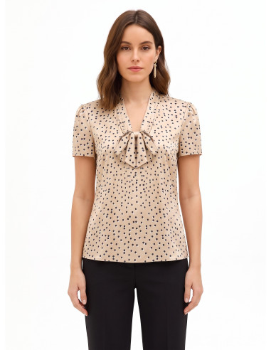 Blusa In Raso A Pois Doppi Con Scollo A V E Fiocco Rinascimento