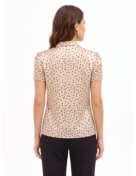 Double-Polka-Dot Satin Blouse with V-Neck and Rinascimento Bow