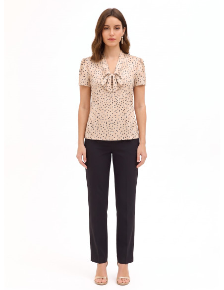Blusa In Raso A Pois Doppi Con Scollo A V E Fiocco Rinascimento