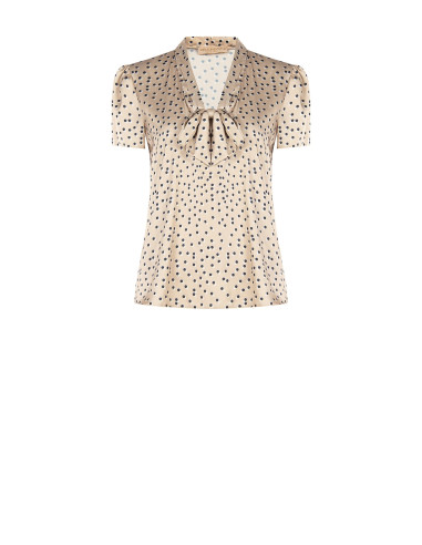Blouse en satin à doubles pois, avec encolure en V et nœud « Rinascimento »