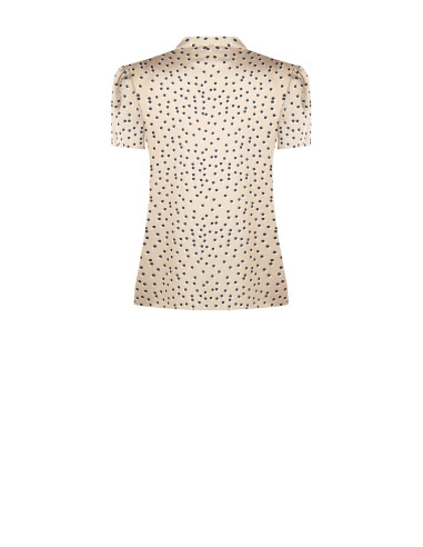 Double-Polka-Dot Satin Blouse with V-Neck and Rinascimento Bow