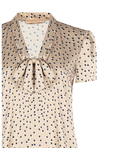 Blouse en satin à doubles pois, avec encolure en V et nœud « Rinascimento »
